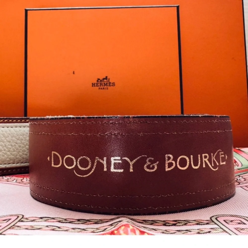 Vintage Dooney & Burke All Weather Leather Canvss Belt Cognag Brass Accent